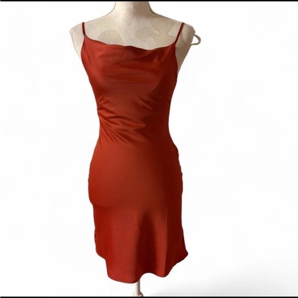 New Urban Outfitters Mallory Cowl Neck Slip Dress Rust Burnt Orange Sz XS